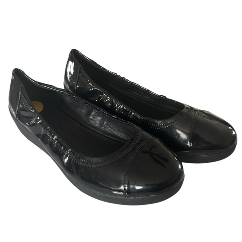 FITFLOP F-POP BLACK PATENT LEATHER BALLET FLATS SIZE 38.5